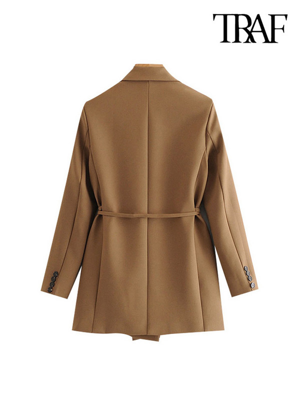 Γυναικεία μόδα TRAF με δεμένα σακάκια παλτό Vintage μακρυμάνικο τσέπες Γυναικεία πανωφόρια κομψά μπλουζάκια