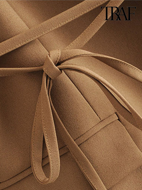 Γυναικεία μόδα TRAF με δεμένα σακάκια παλτό Vintage μακρυμάνικο τσέπες Γυναικεία πανωφόρια κομψά μπλουζάκια