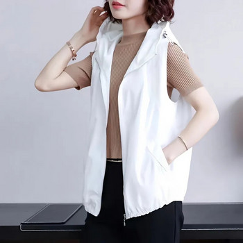 Φόδρα γιλέκα γυναικεία μόδα για άνοιξη καλοκαίρι με κουκούλα Ευέλικτο αμάνικο παλτό Casual Γυναικείο αμάνικο μπουφάν Λεπτό μπλουζάκι 4XL