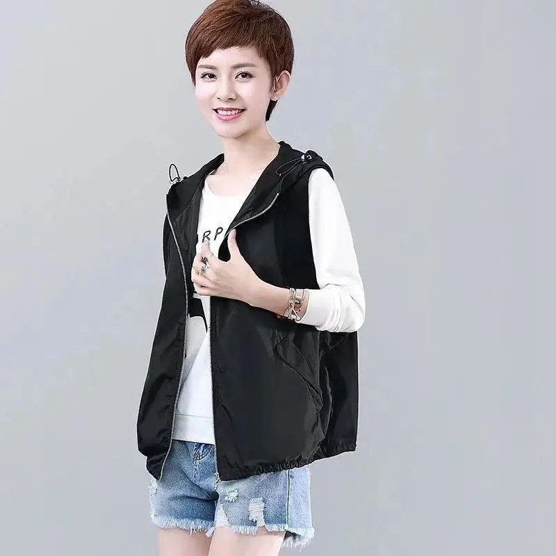 Φόδρα γιλέκα γυναικεία μόδα για άνοιξη καλοκαίρι με κουκούλα Ευέλικτο αμάνικο παλτό Casual Γυναικείο αμάνικο μπουφάν Λεπτό μπλουζάκι 4XL