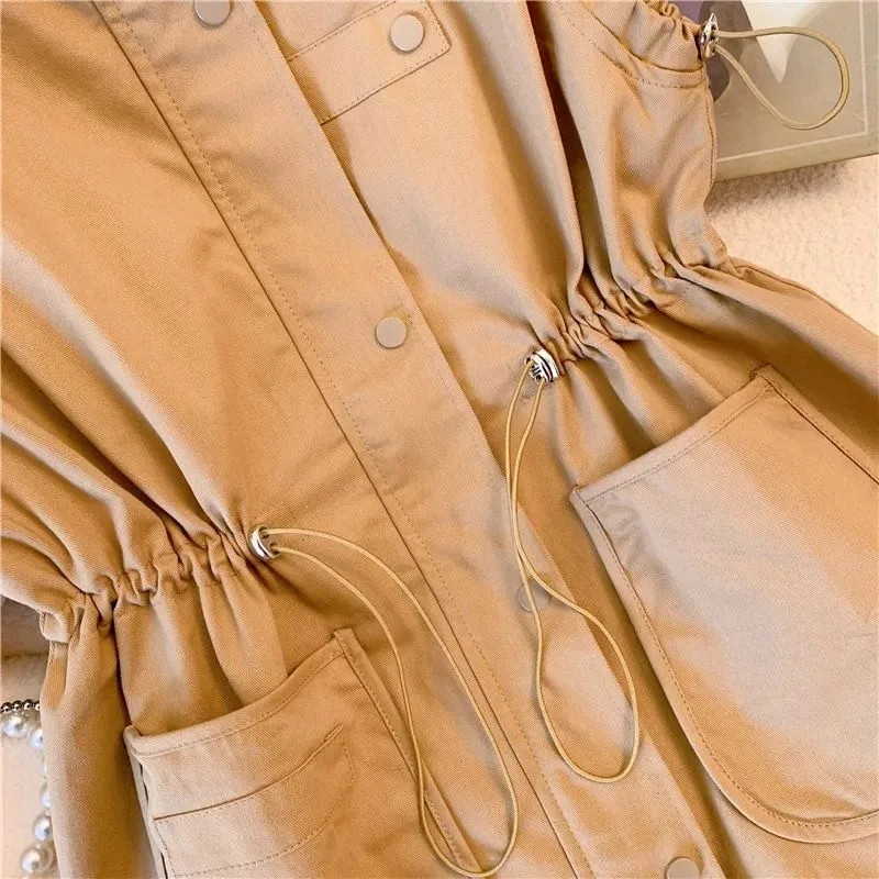 Ležerna labava radna jakna srednje dužine s džepovima, ženski prsluk 2023, novo proljeće ljeto, temperamentna široka vesta s uzicom