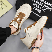 Νέα ανδρικά casual παπούτσια Απλά ανδρικά πάνινα παπούτσια Ελαφρύ PU δερμάτινο αναπνεύσιμο παπούτσι με κορδόνια λευκό επίπεδο κάτω Zapatos Para Hombres