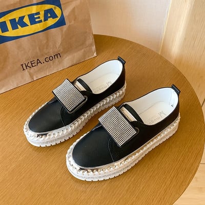 Naiste kristalljalatsid 2023 kevad Mood Bing Lace Up Naiste vabaajajalatsid Mugavad ümara ninaga platvormiga tossud valged kingad