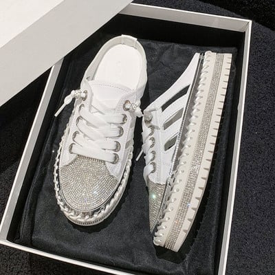 Naiste kristalljalatsid 2023 kevad Mood Bing Lace Up Naiste vabaajajalatsid Mugavad ümara ninaga platvormiga tossud valged kingad