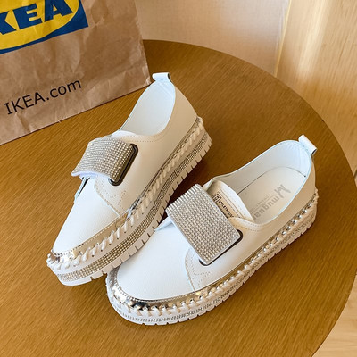 Naiste kristalljalatsid 2023 kevad Mood Bing Lace Up Naiste vabaajajalatsid Mugavad ümara ninaga platvormiga tossud valged kingad