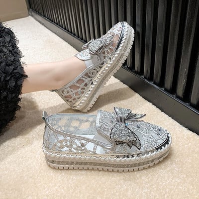 Naiste kristalljalatsid 2023 kevad Mood Bing Lace Up Naiste vabaajajalatsid Mugavad ümara ninaga platvormiga tossud valged kingad