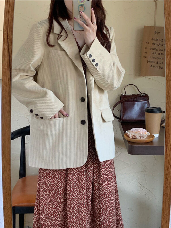 Φθινόπωρο 2023 Νέο Διχτυωτό Κόκκινο Κορεάτικο κορυφαίο ρετρό κοτλέ σακάκι Γυναικείο φαρδύ casual κοστούμι Γυναικείο σακάκι σακάκι σακάκι Mujer