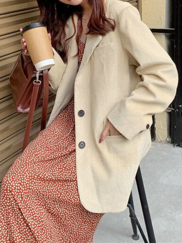 Φθινόπωρο 2023 Νέο Διχτυωτό Κόκκινο Κορεάτικο κορυφαίο ρετρό κοτλέ σακάκι Γυναικείο φαρδύ casual κοστούμι Γυναικείο σακάκι σακάκι σακάκι Mujer