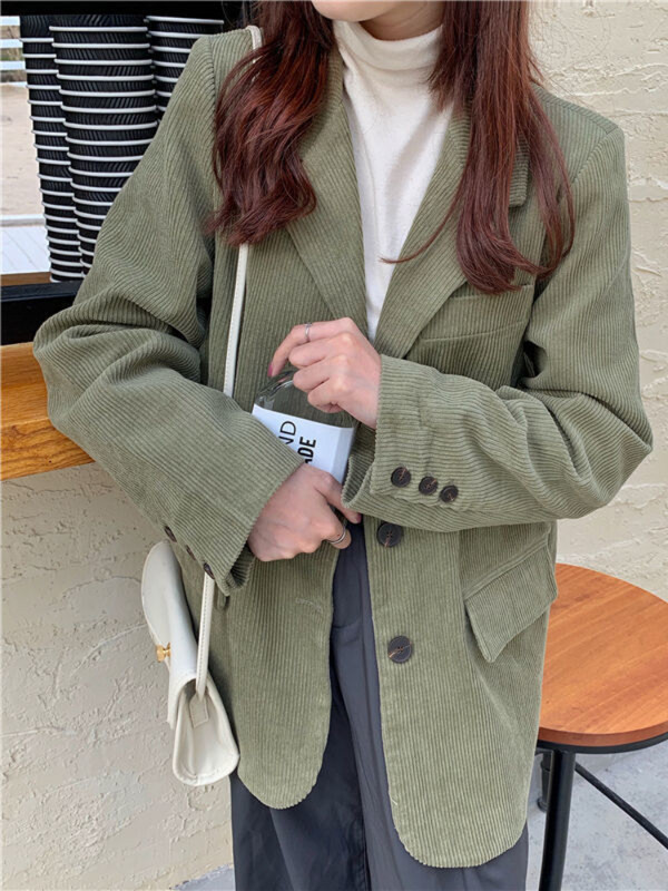 Φθινόπωρο 2023 Νέο Διχτυωτό Κόκκινο Κορεάτικο κορυφαίο ρετρό κοτλέ σακάκι Γυναικείο φαρδύ casual κοστούμι Γυναικείο σακάκι σακάκι σακάκι Mujer