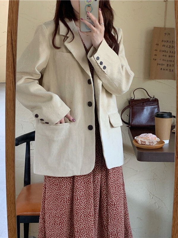 Φθινόπωρο 2023 Νέο Διχτυωτό Κόκκινο Κορεάτικο κορυφαίο ρετρό κοτλέ σακάκι Γυναικείο φαρδύ casual κοστούμι Γυναικείο σακάκι σακάκι σακάκι Mujer