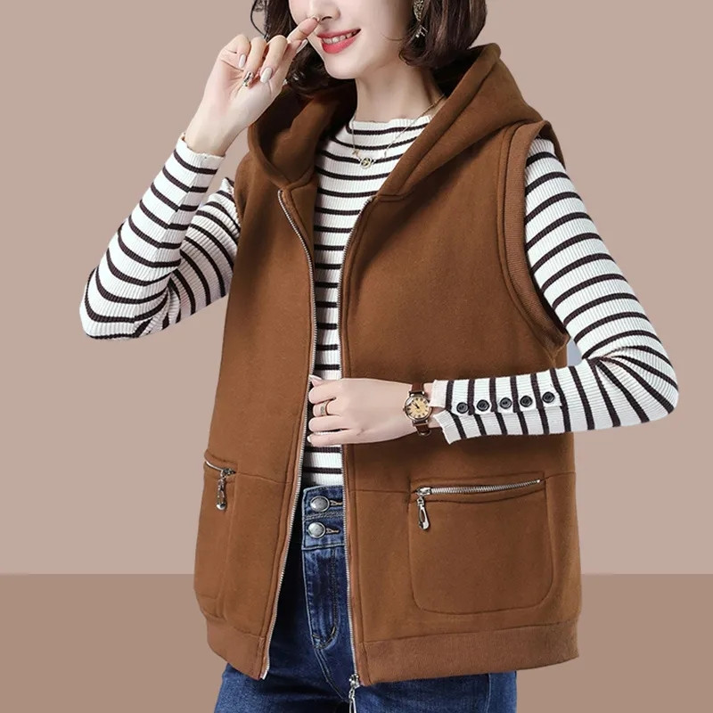 2022 Άνοιξη φθινόπωρο Γυναικείο φανελάκι με κουκούλα Κορεάτικο φαρδύ αμάνικο φούτερ Γυναικείο γιλέκο Πράσινο αμάνικο μπουφάν C