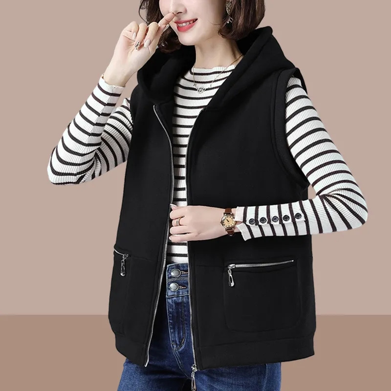 2022 Άνοιξη φθινόπωρο Γυναικείο φανελάκι με κουκούλα Κορεάτικο φαρδύ αμάνικο φούτερ Γυναικείο γιλέκο Πράσινο αμάνικο μπουφάν C