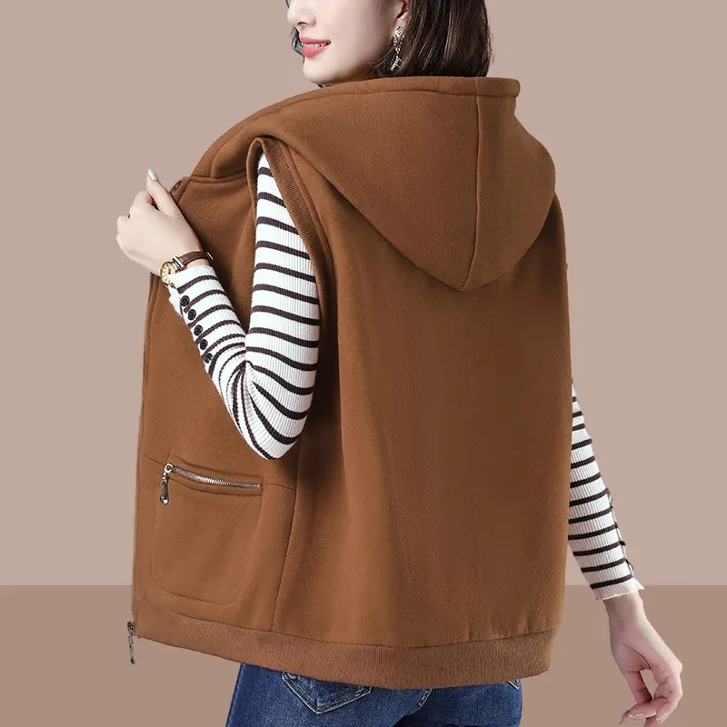 2022 Άνοιξη φθινόπωρο Γυναικείο φανελάκι με κουκούλα Κορεάτικο φαρδύ αμάνικο φούτερ Γυναικείο γιλέκο Πράσινο αμάνικο μπουφάν C