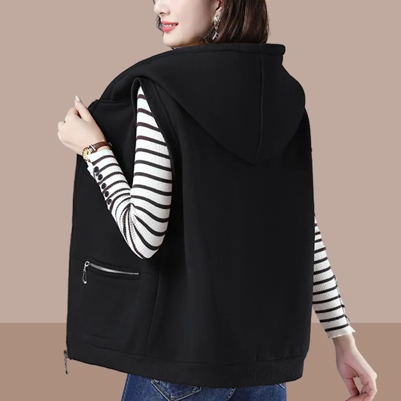 2022 Άνοιξη φθινόπωρο Γυναικείο φανελάκι με κουκούλα Κορεάτικο φαρδύ αμάνικο φούτερ Γυναικείο γιλέκο Πράσινο αμάνικο μπουφάν C