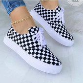 6 Χρώματα Lovely Girls Canvas Sneakers Καρό Zebra Print Γυναικεία Παπούτσια Lace-up Sneakers Light Plus Size 43 Walking Vulcanized Shoes