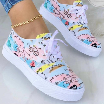 6 Χρώματα Lovely Girls Canvas Sneakers Καρό Zebra Print Γυναικεία Παπούτσια Lace-up Sneakers Light Plus Size 43 Walking Vulcanized Shoes