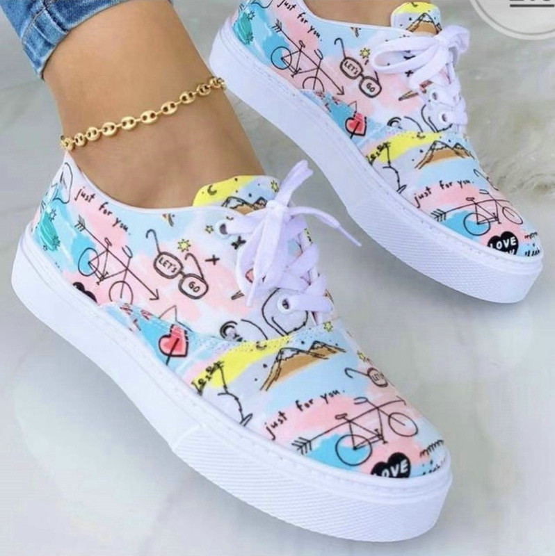 6 Χρώματα Lovely Girls Canvas Sneakers Καρό Zebra Print Γυναικεία Παπούτσια Lace-up Sneakers Light Plus Size 43 Walking Vulcanized Shoes