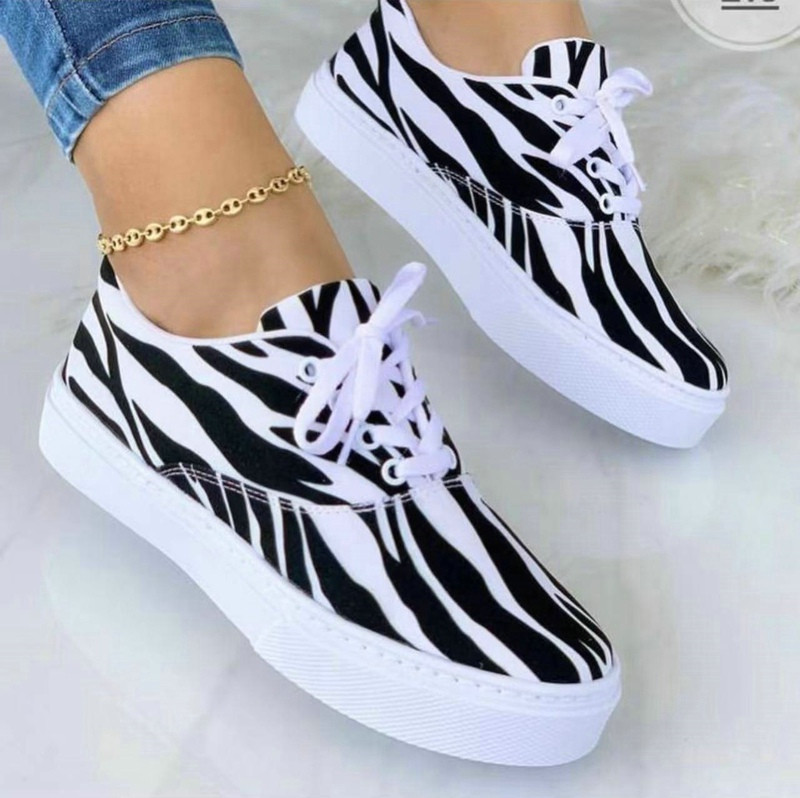 6 Χρώματα Lovely Girls Canvas Sneakers Καρό Zebra Print Γυναικεία Παπούτσια Lace-up Sneakers Light Plus Size 43 Walking Vulcanized Shoes