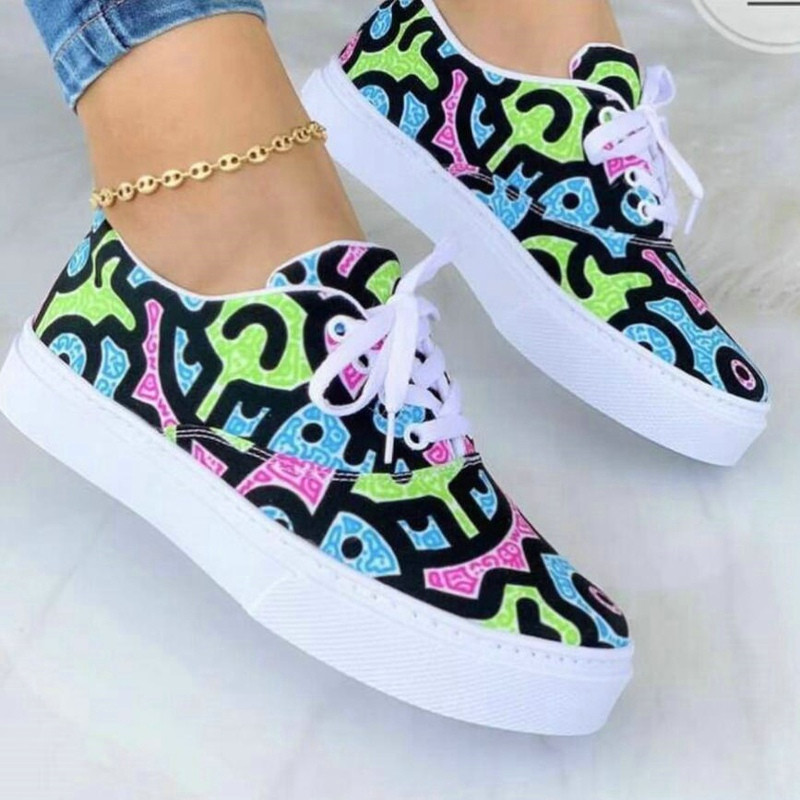 6 Χρώματα Lovely Girls Canvas Sneakers Καρό Zebra Print Γυναικεία Παπούτσια Lace-up Sneakers Light Plus Size 43 Walking Vulcanized Shoes