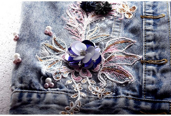 Φοιτητικό γιλέκο 2023 Λεπτό κοντό σακάκι κέντημα λουλούδια Αμάνικο τζιν γιλέκο Γυναικείο με χάντρες γιλέκο τρύπα Τζιν γιλέκο παλτό κορίτσι