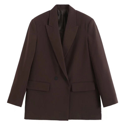 Γυναικεία TRAF Fashion Double Breasted Loose Εφαρμογή Παλτό Blazer Vintage μακρυμάνικο τσέπες Γυναικεία πανωφόρια Chic Veste Femme