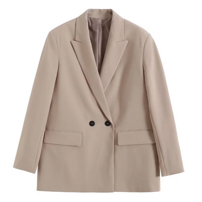 Γυναικεία TRAF Fashion Double Breasted Loose Εφαρμογή Παλτό Blazer Vintage μακρυμάνικο τσέπες Γυναικεία πανωφόρια Chic Veste Femme