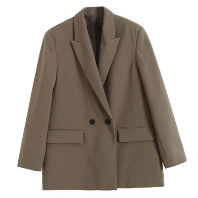 Γυναικεία TRAF Fashion Double Breasted Loose Εφαρμογή Παλτό Blazer Vintage μακρυμάνικο τσέπες Γυναικεία πανωφόρια Chic Veste Femme