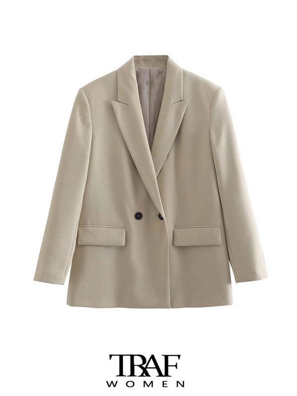 Γυναικεία TRAF Fashion Double Breasted Loose Εφαρμογή Παλτό Blazer Vintage μακρυμάνικο τσέπες Γυναικεία πανωφόρια Chic Veste Femme