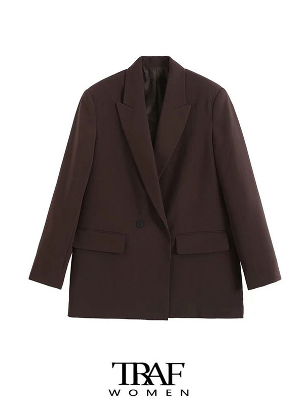 Γυναικεία TRAF Fashion Double Breasted Loose Εφαρμογή Παλτό Blazer Vintage μακρυμάνικο τσέπες Γυναικεία πανωφόρια Chic Veste Femme