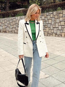 Traf 2023 Tweed Blazer Women Contrast Κομψό Γυναικείο Μπλέιζερ Γραφείου Παλτό Διπλό Εφαρμοσμένο Παλτό Μακρυμάνικο Φθινοπωρινό μπουφάν