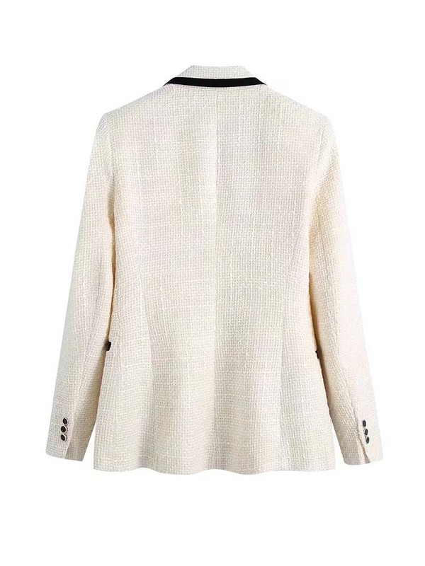 Traf 2023 Tweed Blazer Women Contrast Κομψό Γυναικείο Μπλέιζερ Γραφείου Παλτό Διπλό Εφαρμοσμένο Παλτό Μακρυμάνικο Φθινοπωρινό μπουφάν