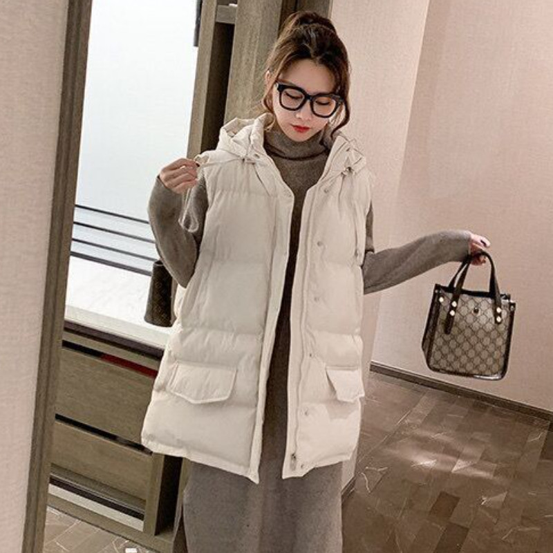 Γιλέκα με κουκούλα Γυναικεία γιλέκα Μινιμαλιστικά Χειμερινά χοντρά γλυκά, στερεά ιδιοσυγκρασία Παντός αγώνα Teens College High Street Ρούχα Kpop Trendy