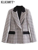 TRAF 2023 Καρό Blazer Γυναικείο Γραφείο Κομψό Γυναικείο Μπλέιζερ Μακρυμάνικο Κομψό και Κομψό Γυναικείο Μπουφάν Νέο σε Παλτό