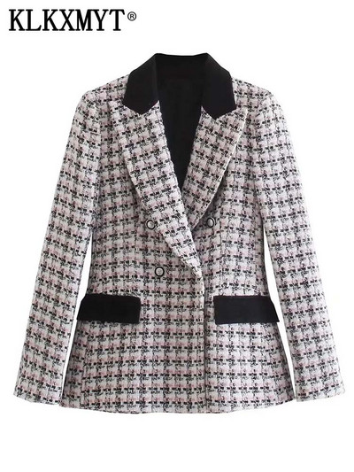 TRAF 2023 Καρό Blazer Γυναικείο Γραφείο Κομψό Γυναικείο Μπλέιζερ Μακρυμάνικο Κομψό και Κομψό Γυναικείο Μπουφάν Νέο σε Παλτό