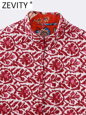 Zevity Γυναικεία Μόδα Totem Διπλής Όψης Floral Print Καπιτονέ βαμβακερό γιλέκο μπουφάν Γυναικείο αμάνικο κουμπιά Μπλουζάκι γιλέκο CT5222
