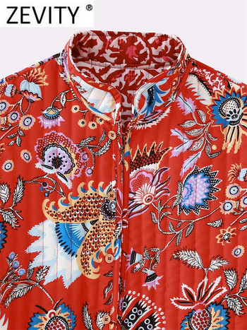 Zevity Γυναικεία Μόδα Totem Διπλής Όψης Floral Print Καπιτονέ βαμβακερό γιλέκο μπουφάν Γυναικείο αμάνικο κουμπιά Μπλουζάκι γιλέκο CT5222