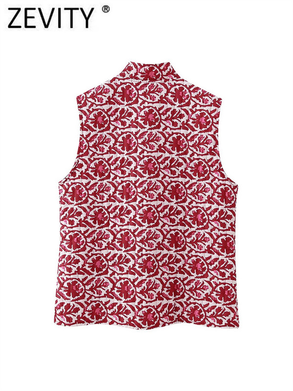 Zevity Moda pentru femei Totem cu două fețe cu imprimeu floral, vestă din bumbac matlasată, jachetă pentru femei, fără mâneci, cu nasturi, vestă Topuri CT5222