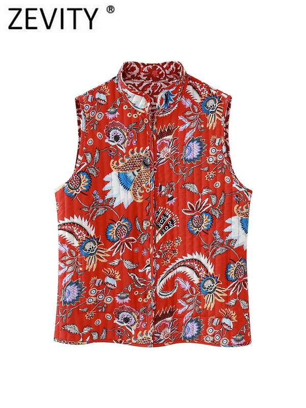 Zevity Moda pentru femei Totem cu două fețe cu imprimeu floral, vestă din bumbac matlasată, jachetă pentru femei, fără mâneci, cu nasturi, vestă Topuri CT5222