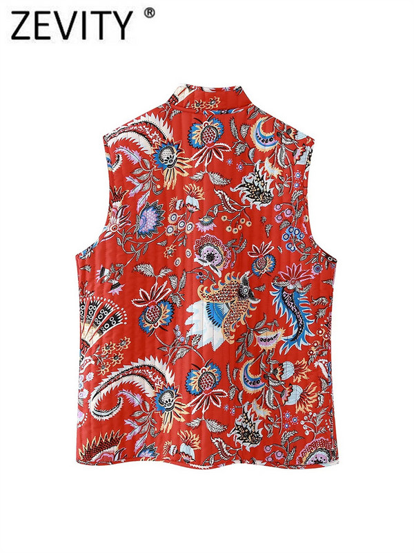 Zevity Moda pentru femei Totem cu două fețe cu imprimeu floral, vestă din bumbac matlasată, jachetă pentru femei, fără mâneci, cu nasturi, vestă Topuri CT5222