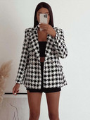 KLKXMYT TRAF naiste 2023. aasta uus moodne Houndstooth Tweed bleisermantel Vintage pikkade varrukatega vabaaja naiste ülerõivaste šikk jakk