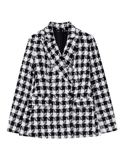 KLKXMYT TRAF naiste 2023. aasta uus moodne Houndstooth Tweed bleisermantel Vintage pikkade varrukatega vabaaja naiste ülerõivaste šikk jakk