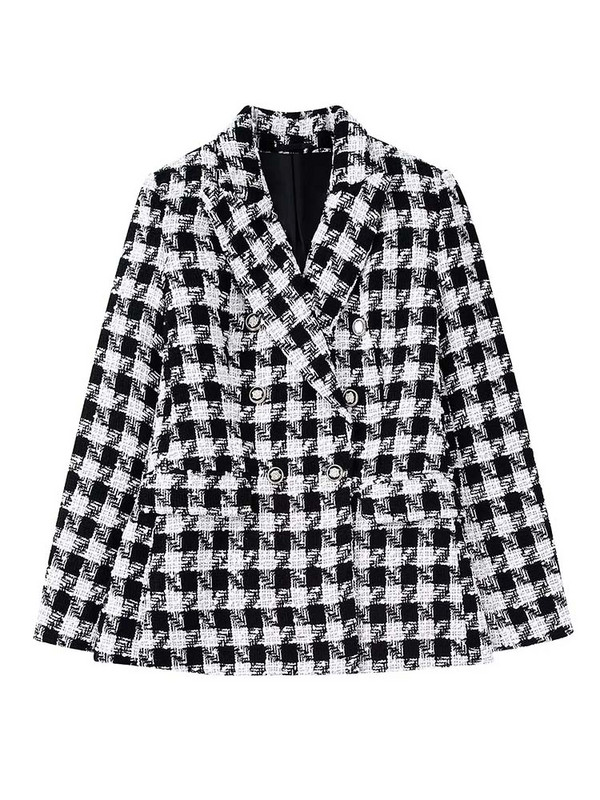 KLKXMYT TRAF Γυναικεία 2023 Νέα Μόδα Houndstooth Tweed Blazer Παλτό Vintage μακρυμάνικο casual γυναικείο πανωφόρι κομψό σακάκι