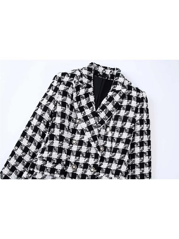 KLKXMYT TRAF Γυναικεία 2023 Νέα Μόδα Houndstooth Tweed Blazer Παλτό Vintage μακρυμάνικο casual γυναικείο πανωφόρι κομψό σακάκι