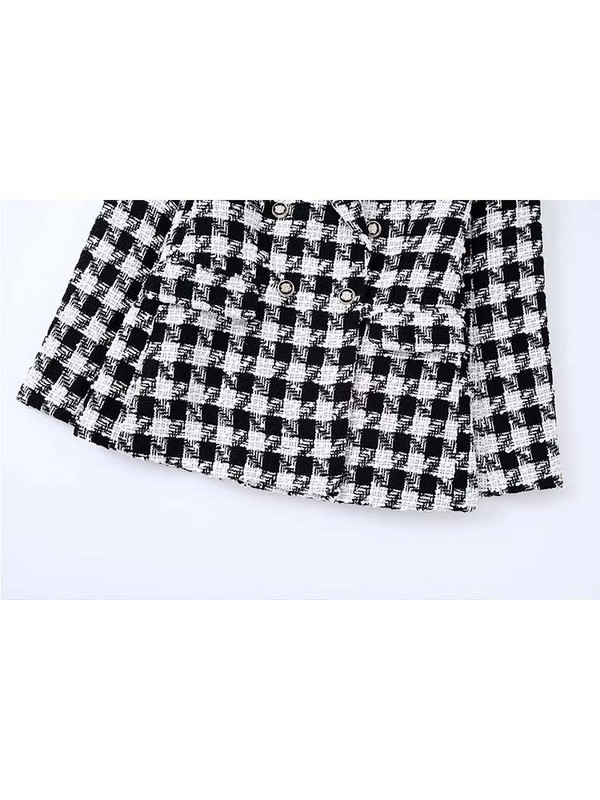 KLKXMYT TRAF Γυναικεία 2023 Νέα Μόδα Houndstooth Tweed Blazer Παλτό Vintage μακρυμάνικο casual γυναικείο πανωφόρι κομψό σακάκι