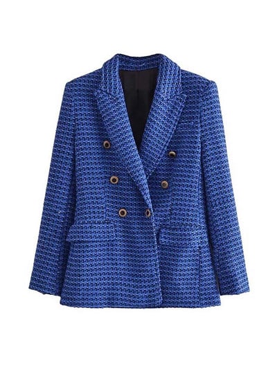 KlkxMyt Traf Blazer Γυναικεία Casual Traf Φθινόπωρο Χειμώνας Χοντρό τουίντ Μάλλινα σακάκια Παλτό Γυναικείο μπουφάν με διπλό στήθος