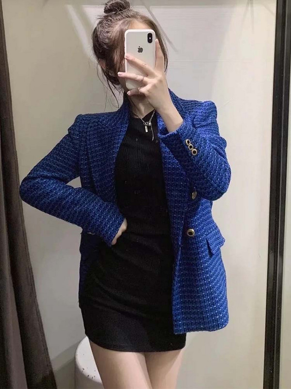 KlkxMyt Traf Blazer Γυναικεία Casual Traf Φθινόπωρο Χειμώνας Χοντρό τουίντ Μάλλινα σακάκια Παλτό Γυναικείο μπουφάν με διπλό στήθος