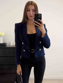 TRAF 2023 Tweed Blazer Γυναικείο σακάκι με ανάγλυφο γυναικείο σακάκι με διπλό στήθος Γυναικείο μακρυμάνικο μπλέιζερ με κουμπί για γυναίκες