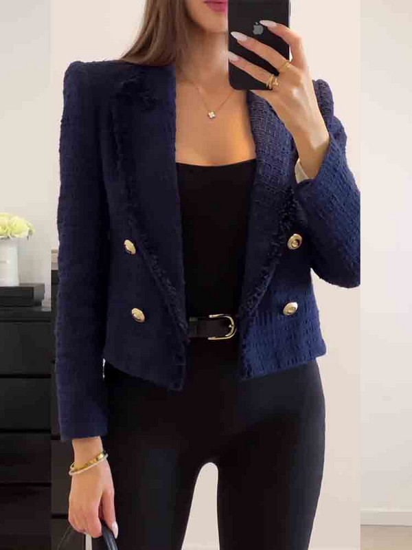 TRAF 2023 Tweed Blazer Γυναικείο σακάκι με ανάγλυφο γυναικείο σακάκι με διπλό στήθος Γυναικείο μακρυμάνικο μπλέιζερ με κουμπί για γυναίκες