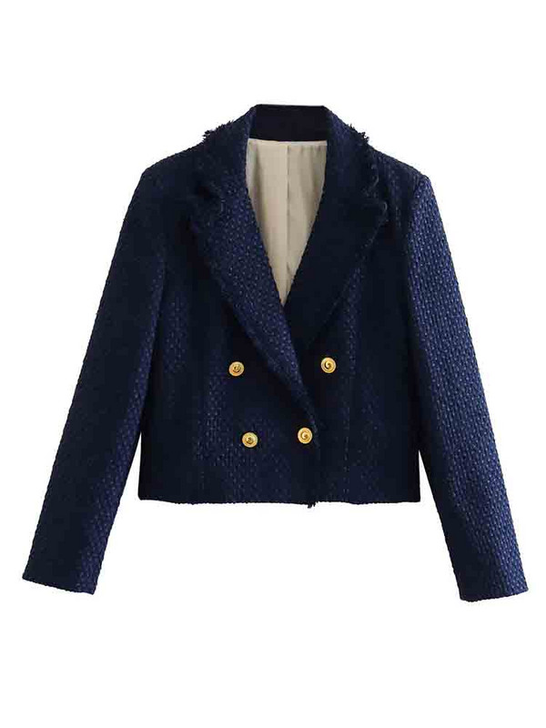 TRAF 2023 Tweed Blazer Γυναικείο σακάκι με ανάγλυφο γυναικείο σακάκι με διπλό στήθος Γυναικείο μακρυμάνικο μπλέιζερ με κουμπί για γυναίκες