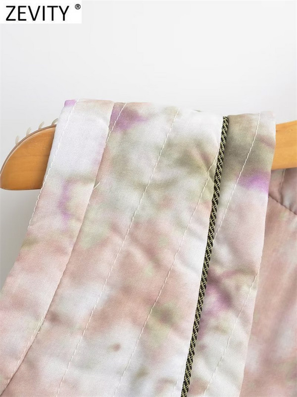 Zevity Γυναικεία Μόδα V λαιμόκοψη Βαφή φλοράλ στάμπα Βαμβακερό κοντό γιλέκο Μπουφάν γραφείο Γυναικείο αμάνικο δαντέλα γιλέκο Κομψά μπλουζάκια CT4770